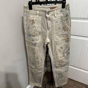 Women's PILCRO Paint-splattered utility jeans - tan - size 28